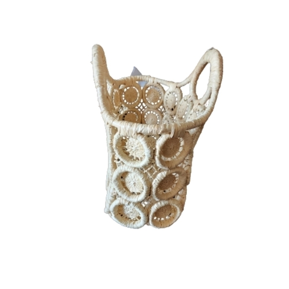 Handcrafted Wheel shaped raffia beach tote basket color cream - Picture 2 of 5